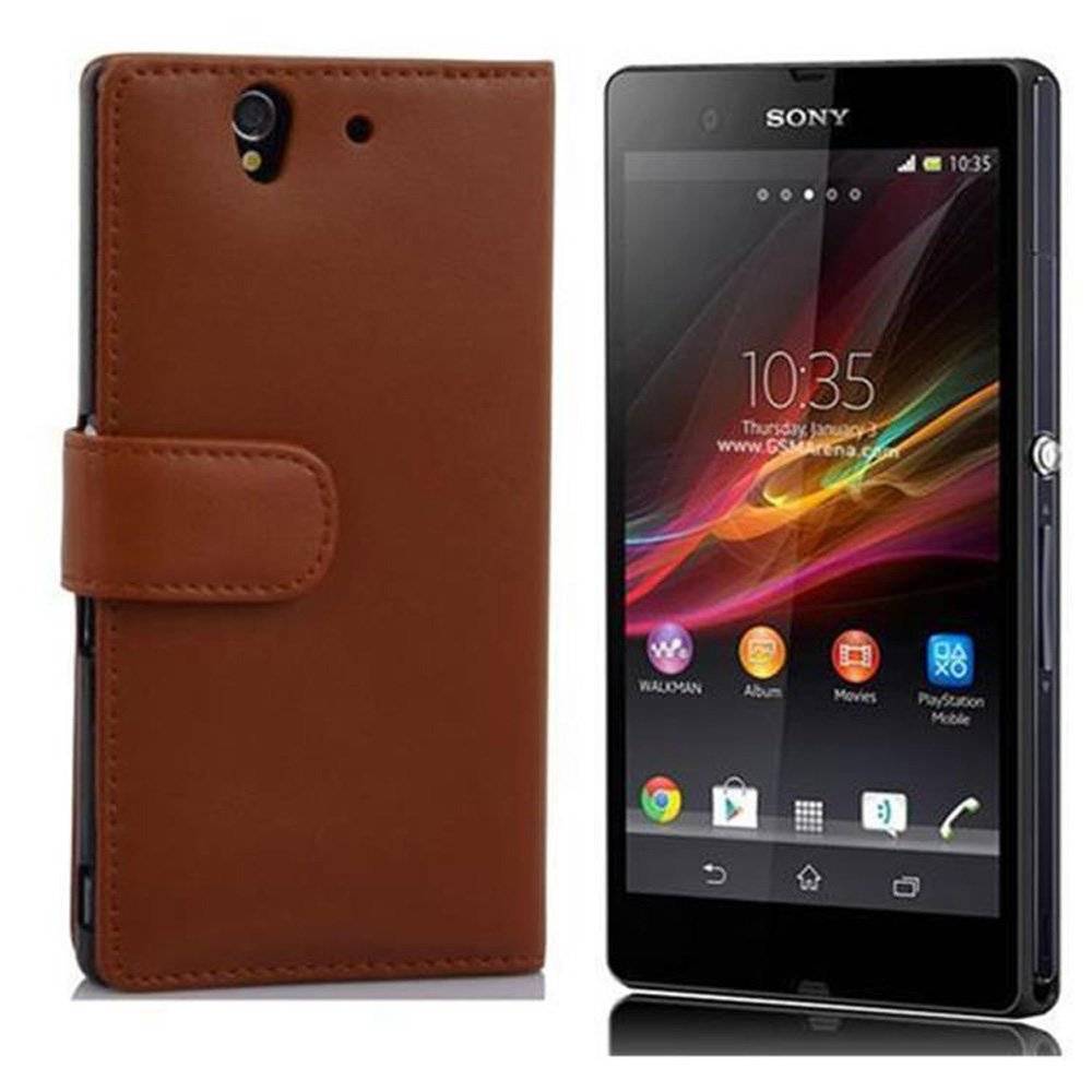 Cadorabo Handy Hülle für Sony Xperia Z (1. Gen.)  Hülle in KAKAO BRAUN , Schutzhülle Tasche case cover mit Kartenfach im glatten Design