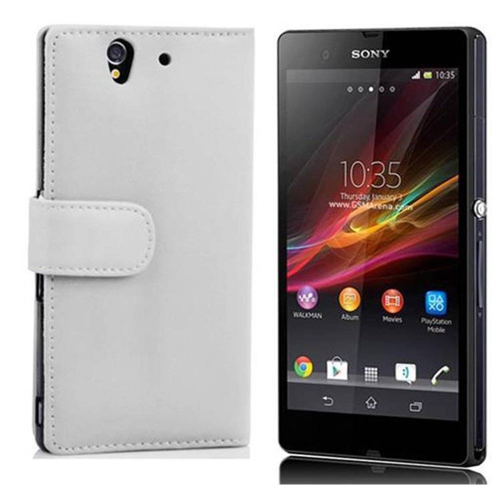 Cadorabo Handy Hülle für Sony Xperia Z (1. Gen.)  Hülle in POLAR WEIß , Schutzhülle Tasche case cover mit Kartenfach im glatten Design