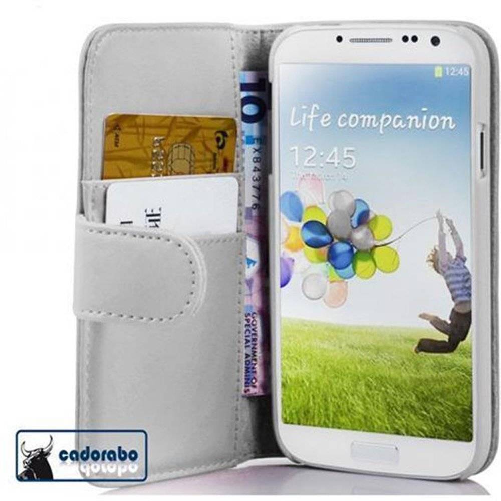 Cadorabo Handy Hülle für Galaxy S4 Hülle in POLAR WEIß , Schutzhülle Tasche case cover mit Kartenfach im glatten Design