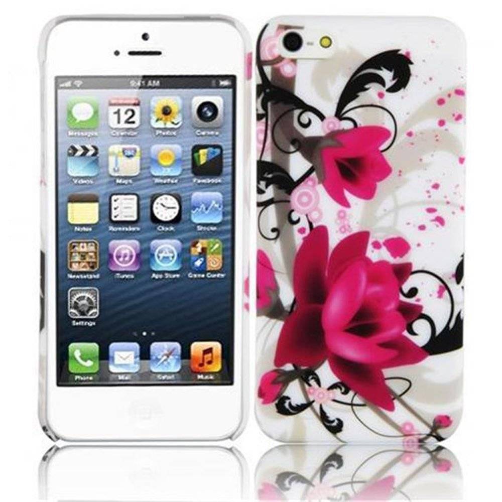 Cadorabo Hülle kompatibel mit Apple iPhone 5 / iPhone 5S / iPhone SE - Hülle im ROTE ROSE– Handyhülle aus TPU Silikon mit Aufdruck - Silikonhüll