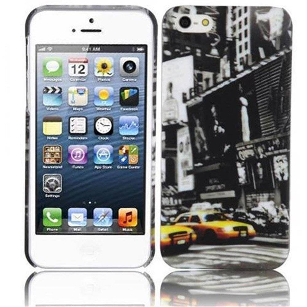 Cadorabo Hülle kompatibel mit Apple iPhone 5 / iPhone 5S / iPhone SE - Hülle im NEW YORK CAB– Handyhülle aus TPU Silikon mit Aufdruck - Silikonh