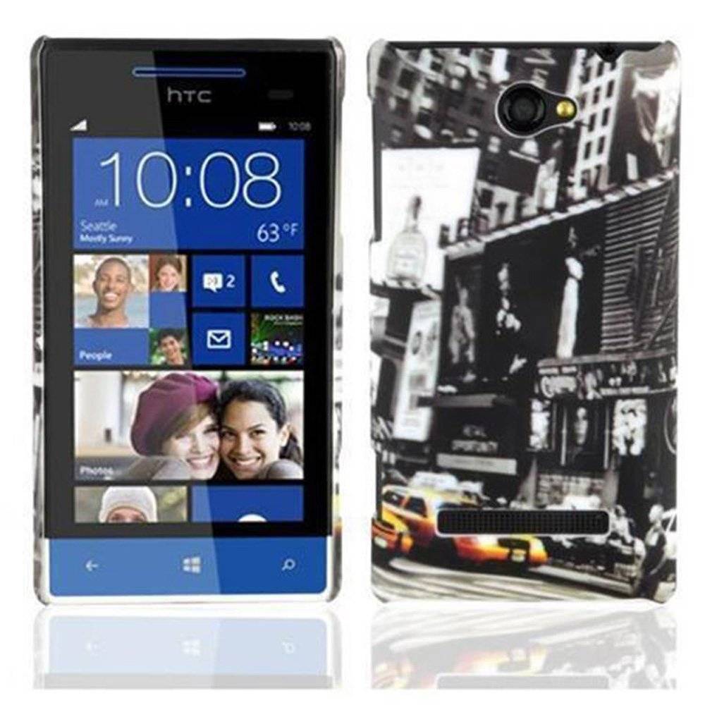 Cadorabo Hülle kompatibel mit HTC 8X - Hülle im NEW YORK CAB– Handyhülle aus TPU Silikon mit Aufdruck - Silikonhülle Schutzhülle Ultra Slim Sof