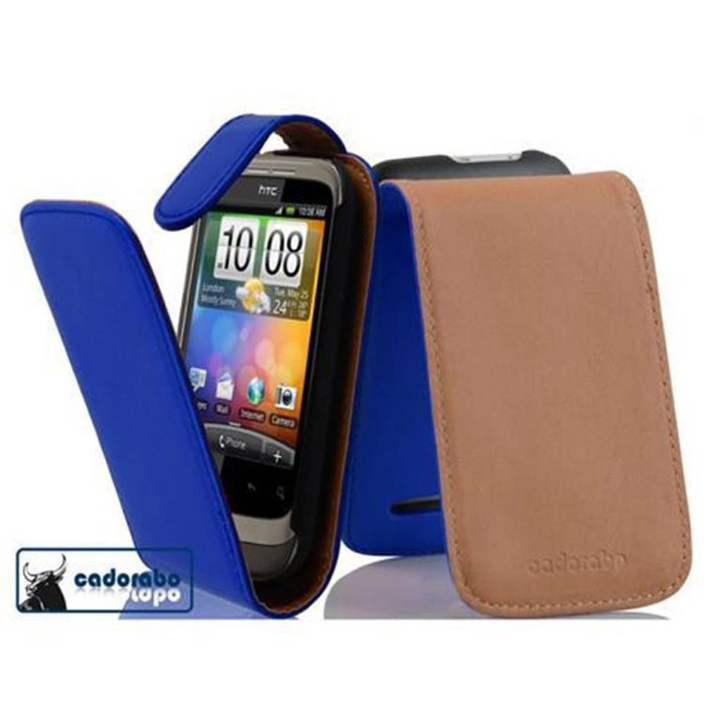 Cadorabo Hülle für HTC WILDFIRE Schutzhülle in Blau Flip Handyhülle Case Cover Etui Kunstleder