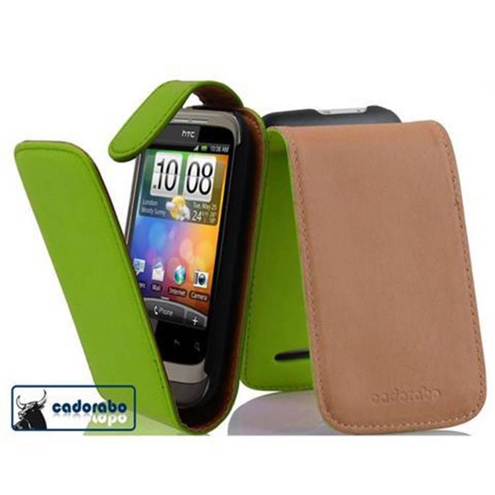 Cadorabo Hülle für HTC WILDFIRE Schutzhülle in Grün Flip Handyhülle Case Cover Etui Kunstleder