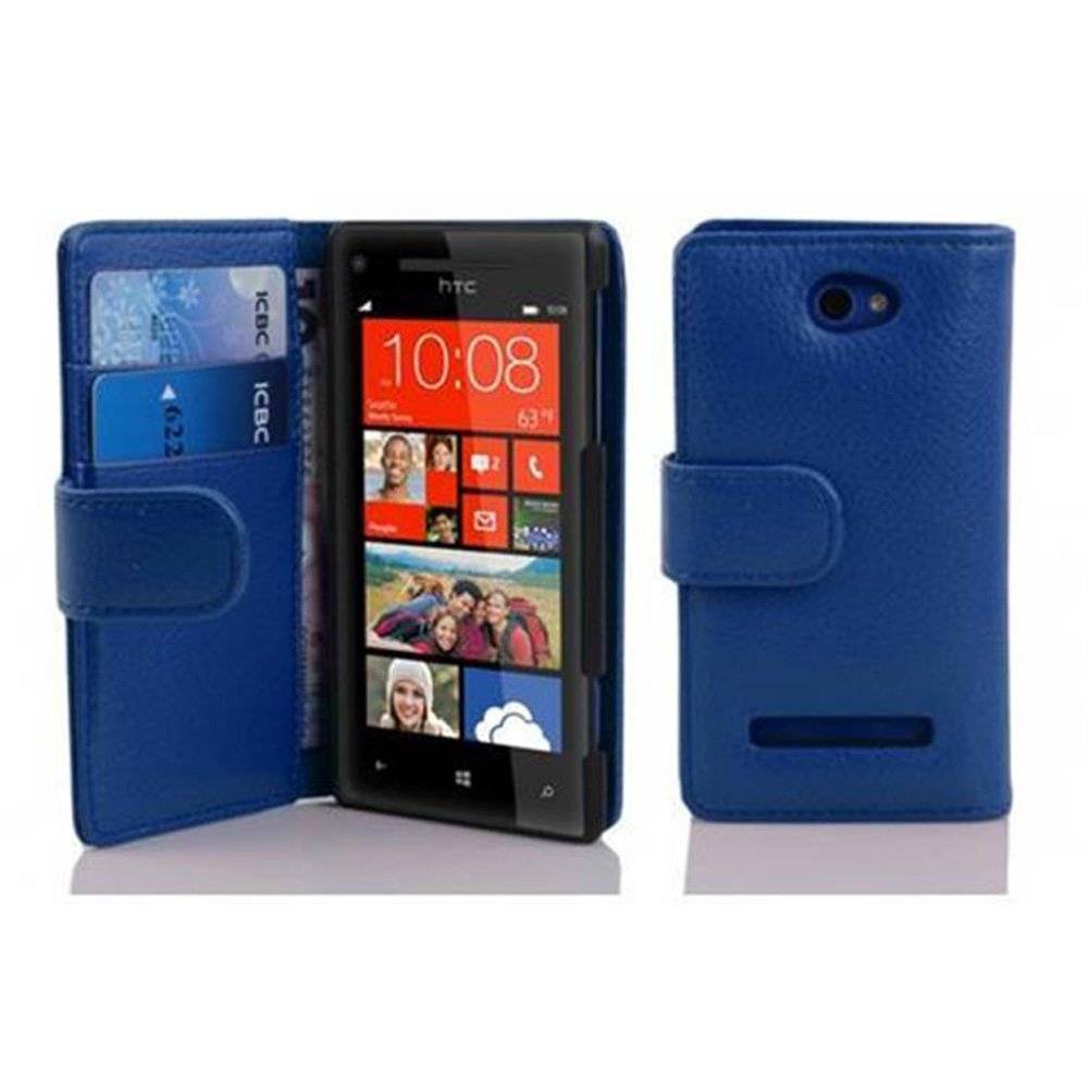Cadorabo Handy Hülle für HTC 8S Hülle in KÖNIGS BLAU , Schutzhülle Tasche case cover mit Kartenfach im Struktur Design