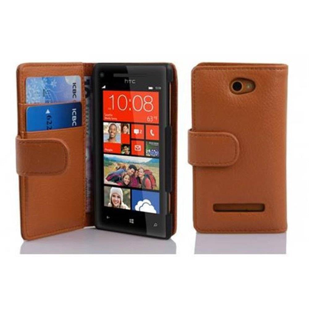 Cadorabo Handy Hülle für HTC 8S Hülle in COGNAC BRAUN , Schutzhülle Tasche case cover mit Kartenfach im Struktur Design