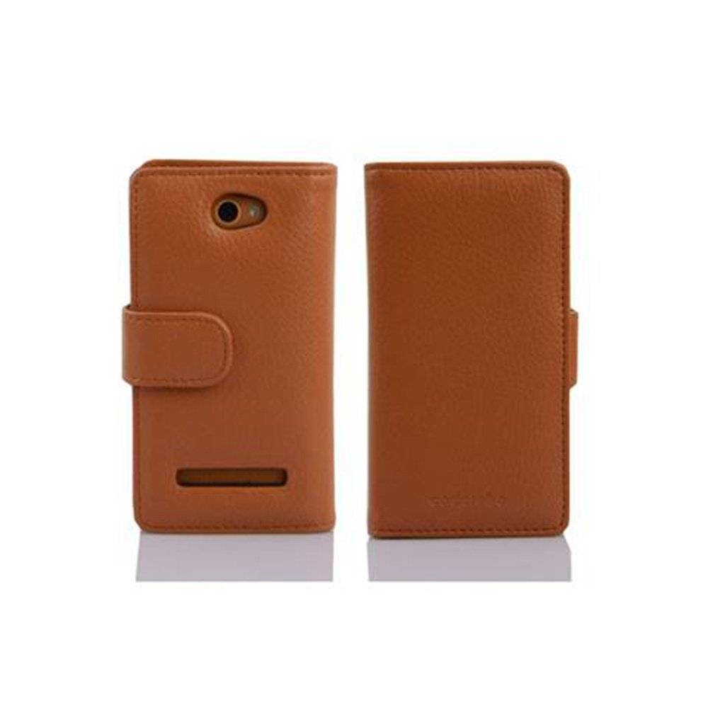 Cadorabo Handy Hülle für HTC 8S Hülle in COGNAC BRAUN , Schutzhülle Tasche case cover mit Kartenfach im Struktur Design