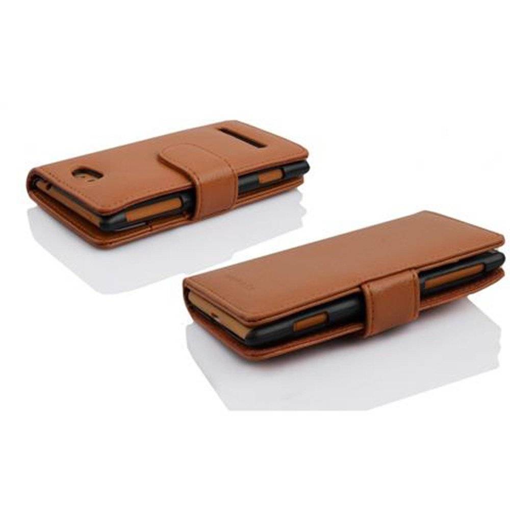Cadorabo Handy Hülle für HTC 8S Hülle in COGNAC BRAUN , Schutzhülle Tasche case cover mit Kartenfach im Struktur Design