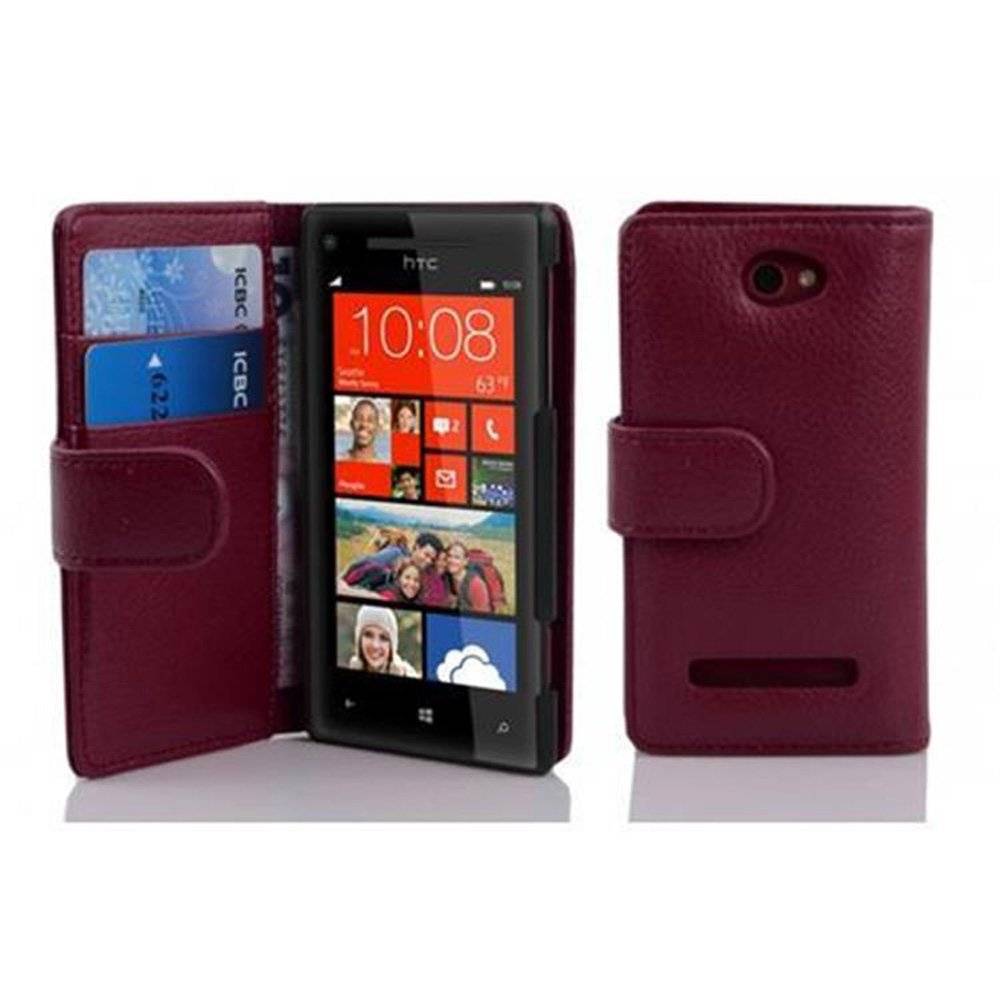 Cadorabo Handy Hülle für HTC 8S Hülle in BORDEAUX LILA , Schutzhülle Tasche case cover mit Kartenfach im Struktur Design