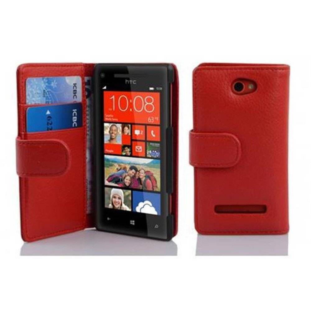 Cadorabo Handy Hülle für HTC 8S Hülle in INFERNO ROT , Schutzhülle Tasche case cover mit Kartenfach im Struktur Design
