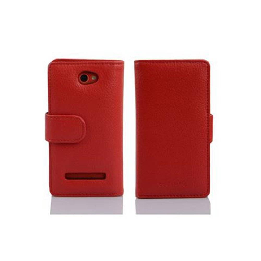 Cadorabo Handy Hülle für HTC 8S Hülle in INFERNO ROT , Schutzhülle Tasche case cover mit Kartenfach im Struktur Design