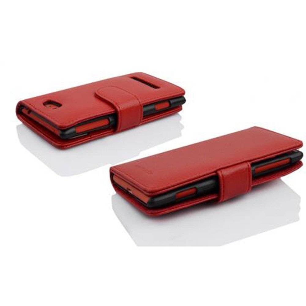 Cadorabo Handy Hülle für HTC 8S Hülle in INFERNO ROT , Schutzhülle Tasche case cover mit Kartenfach im Struktur Design