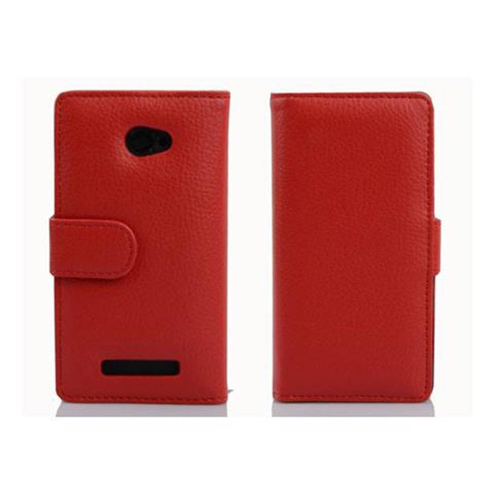 Cadorabo Handy Hülle für HTC 8X  Hülle in INFERNO ROT , Schutzhülle Tasche case cover mit Kartenfach im Struktur Design