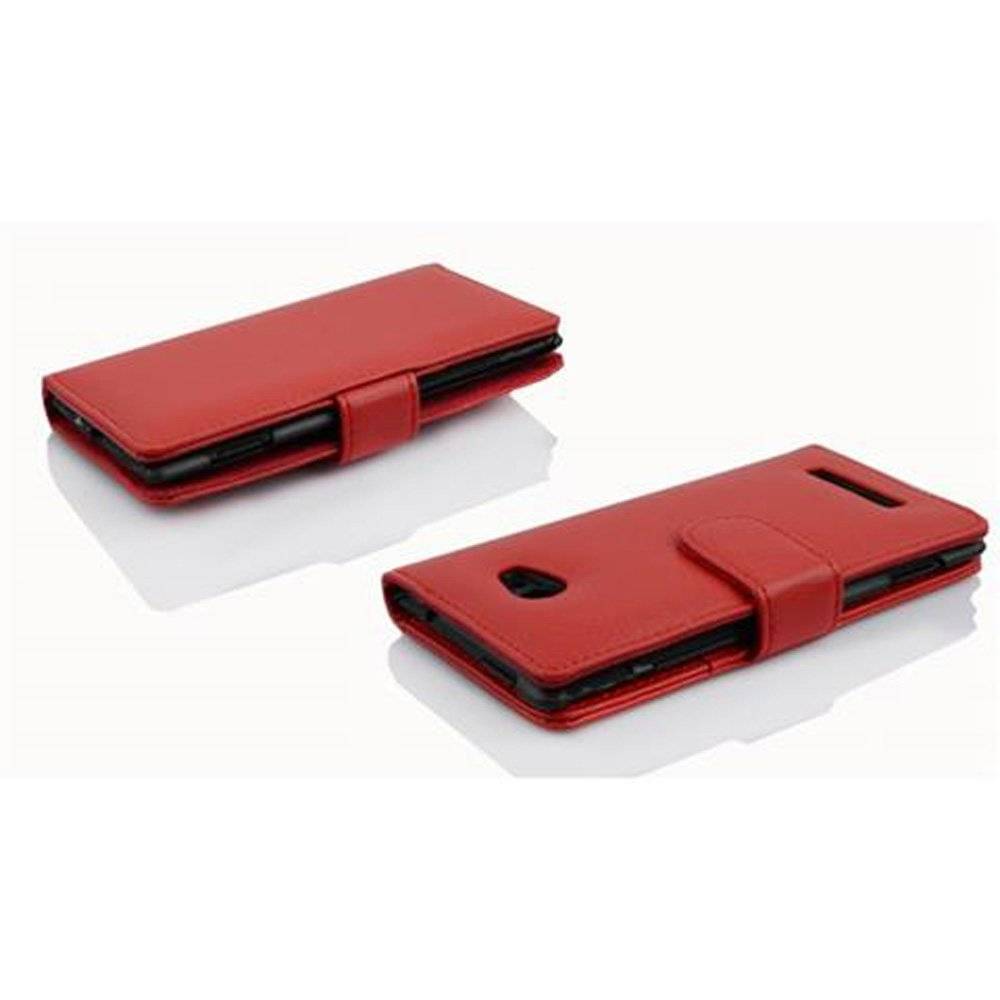 Cadorabo Handy Hülle für HTC 8X  Hülle in INFERNO ROT , Schutzhülle Tasche case cover mit Kartenfach im Struktur Design