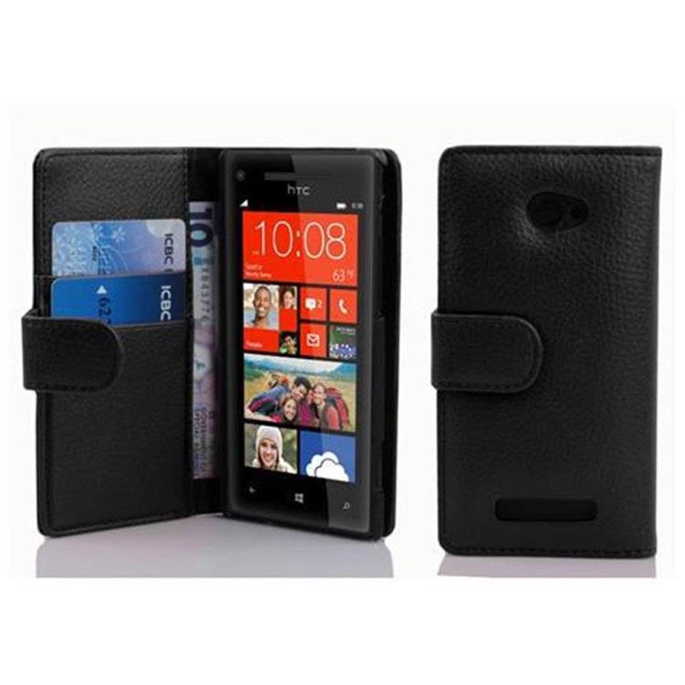 Cadorabo Handy Hülle für HTC 8X  Hülle in OXID SCHWARZ , Schutzhülle Tasche case cover mit Kartenfach im Struktur Design