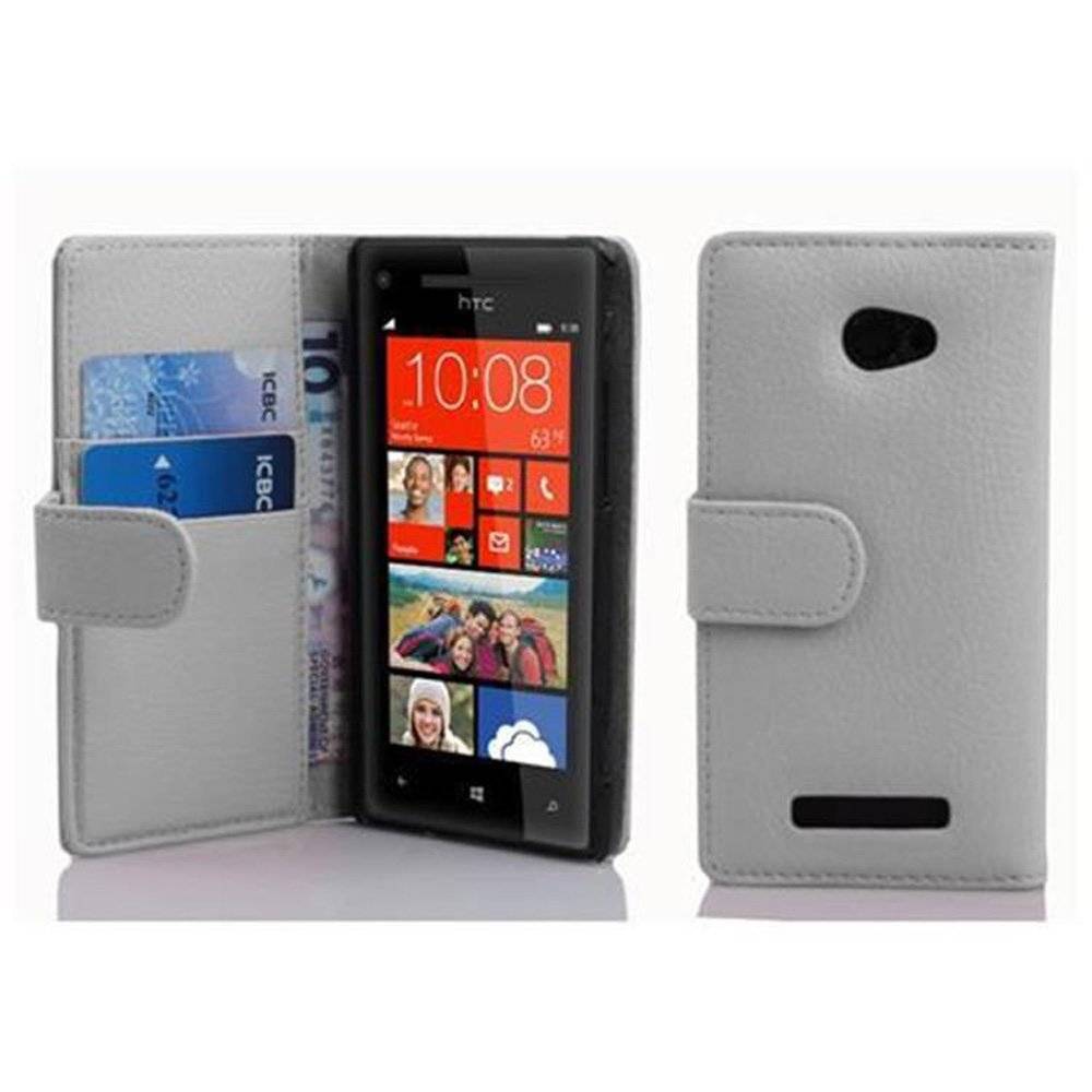 Cadorabo Handy Hülle für HTC 8X  Hülle in MAGNESIUM WEIß , Schutzhülle Tasche case cover mit Kartenfach im Struktur Design