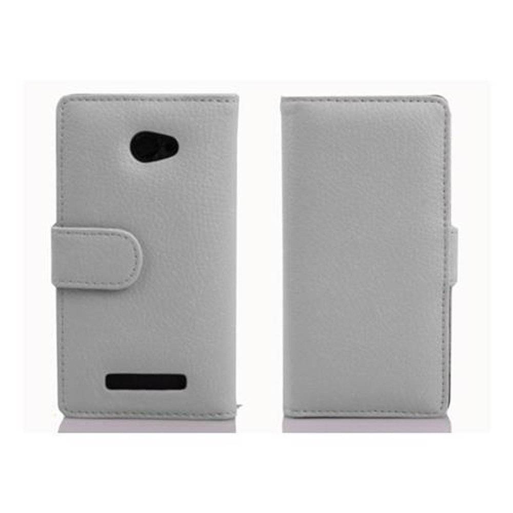 Cadorabo Handy Hülle für HTC 8X  Hülle in MAGNESIUM WEIß , Schutzhülle Tasche case cover mit Kartenfach im Struktur Design