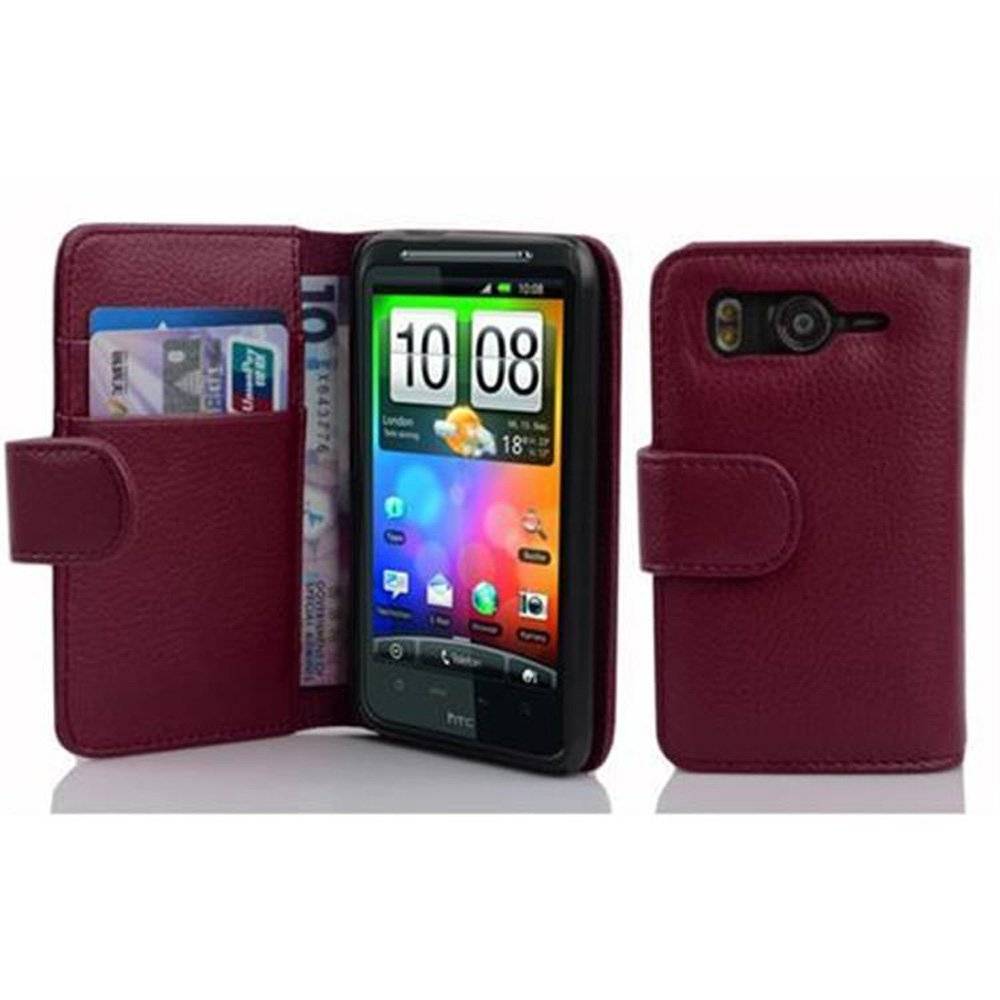 Cadorabo Handy Hülle für HTC DESIRE HD Hülle in BORDEAUX LILA , Schutzhülle Tasche case cover mit Kartenfach im Struktur Design