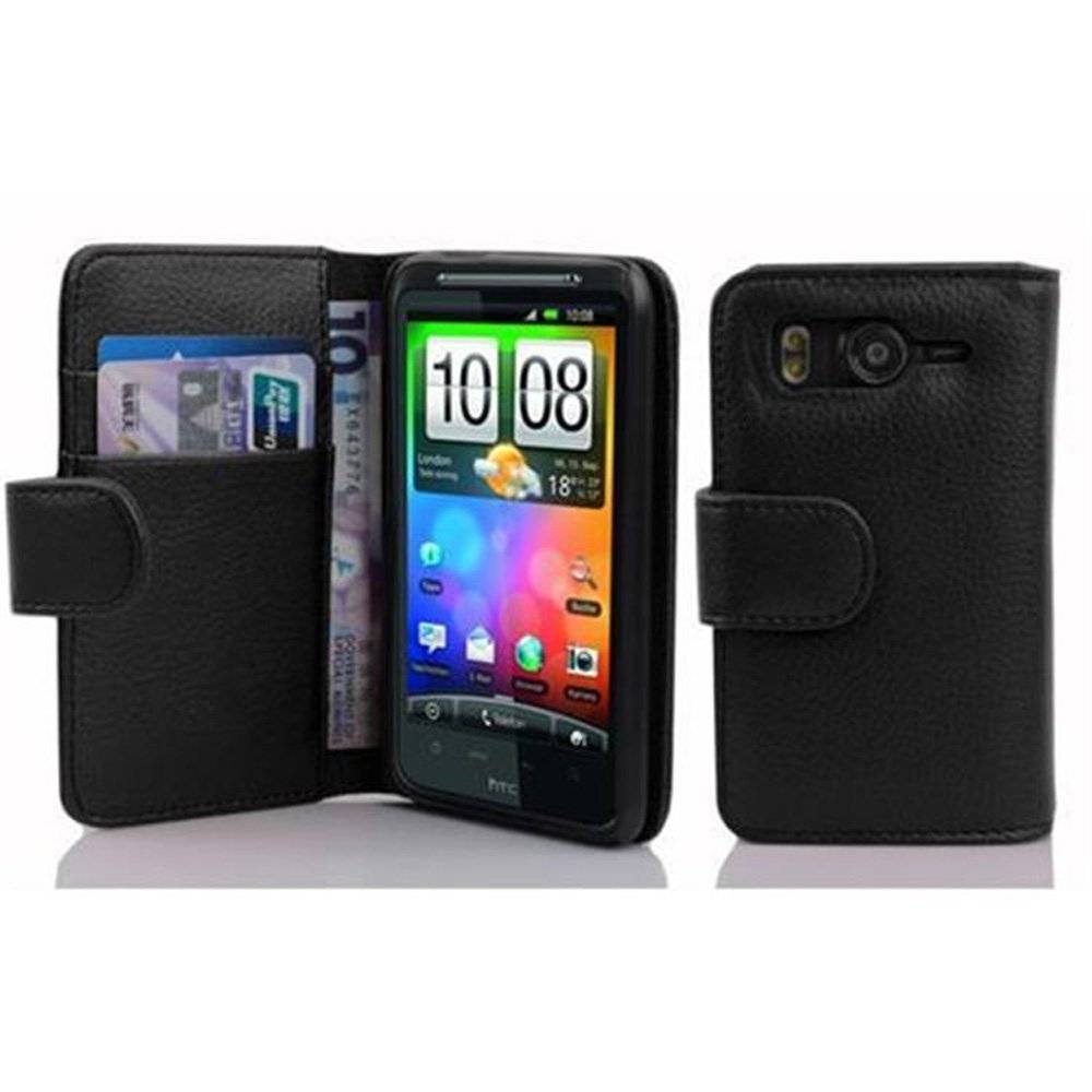 Cadorabo Handy Hülle für HTC DESIRE HD Hülle in OXID SCHWARZ , Schutzhülle Tasche case cover mit Kartenfach im Struktur Design