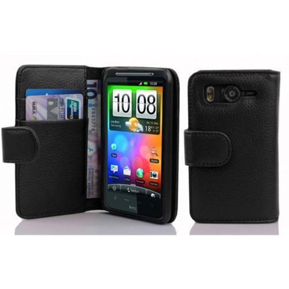 Cadorabo Handy Hülle für HTC DESIRE HD Hülle in OXID SCHWARZ , Schutzhülle Tasche case cover mit Kartenfach im Struktur Design