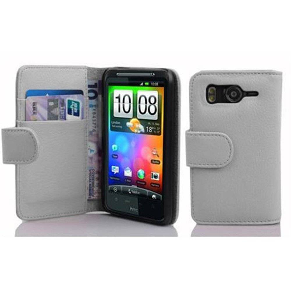 Cadorabo Handy Hülle für HTC DESIRE HD Hülle in MAGNESIUM WEIß , Schutzhülle Tasche case cover mit Kartenfach im Struktur Design