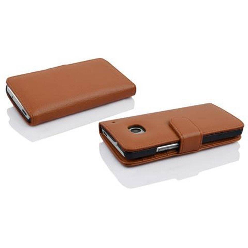 Cadorabo Handy Hülle für HTC ONE M7 (1. Gen.)  Hülle in COGNAC BRAUN , Schutzhülle Tasche case cover mit 3 Kartenfächern Magnetverschluss