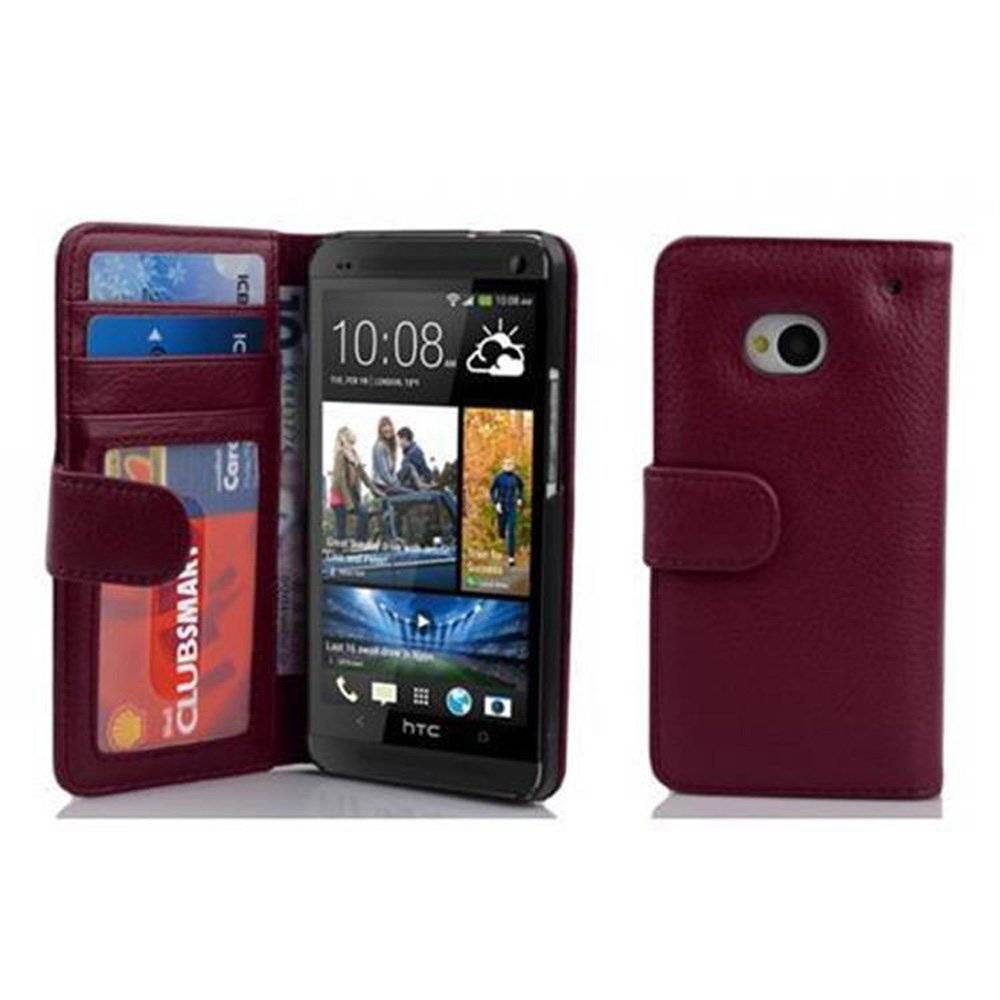 Cadorabo Handy Hülle für HTC ONE M7 (1. Gen.)  Hülle in BORDEAUX LILA , Schutzhülle Tasche case cover mit 3 Kartenfächern Magnetverschluss