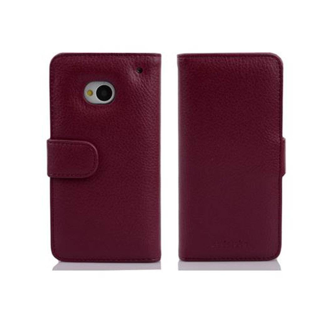 Cadorabo Handy Hülle für HTC ONE M7 (1. Gen.)  Hülle in BORDEAUX LILA , Schutzhülle Tasche case cover mit 3 Kartenfächern Magnetverschluss