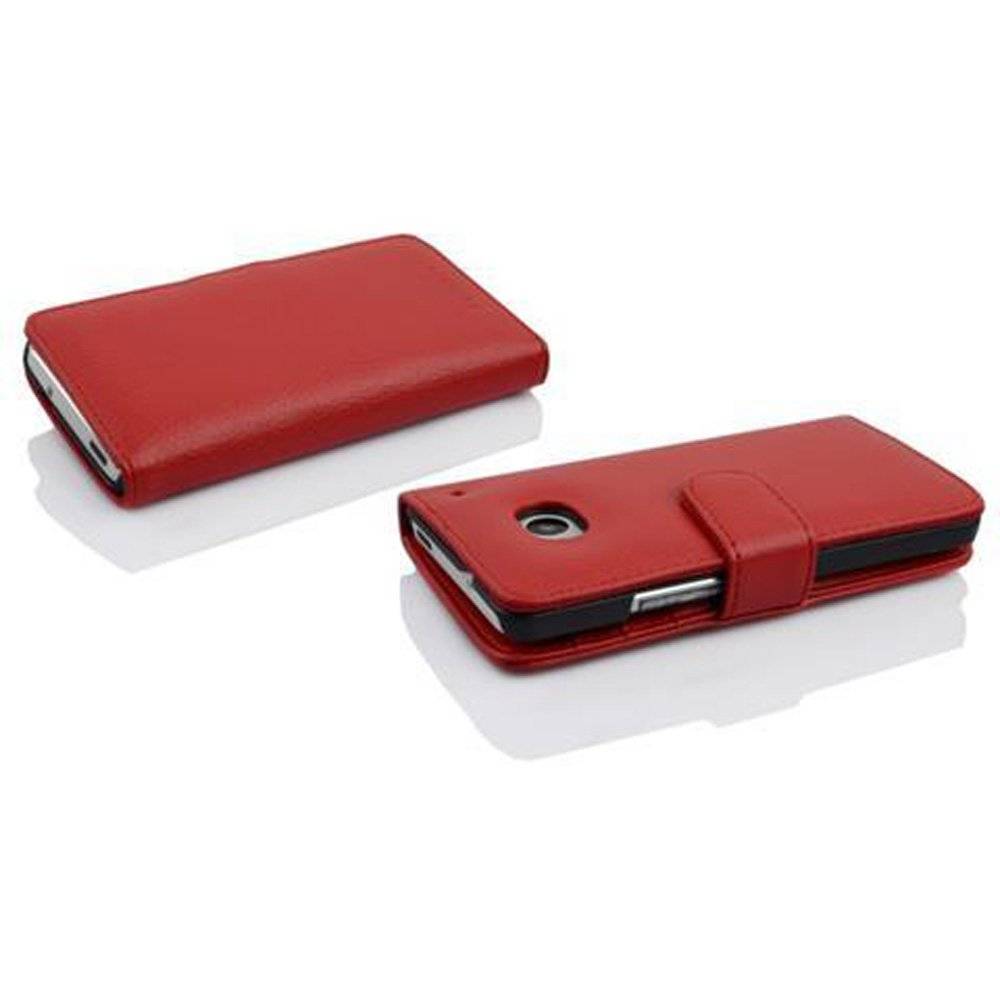 Cadorabo Handy Hülle für HTC ONE M7 (1. Gen.)  Hülle in INFERNO ROT , Schutzhülle Tasche case cover mit 3 Kartenfächern Magnetverschluss