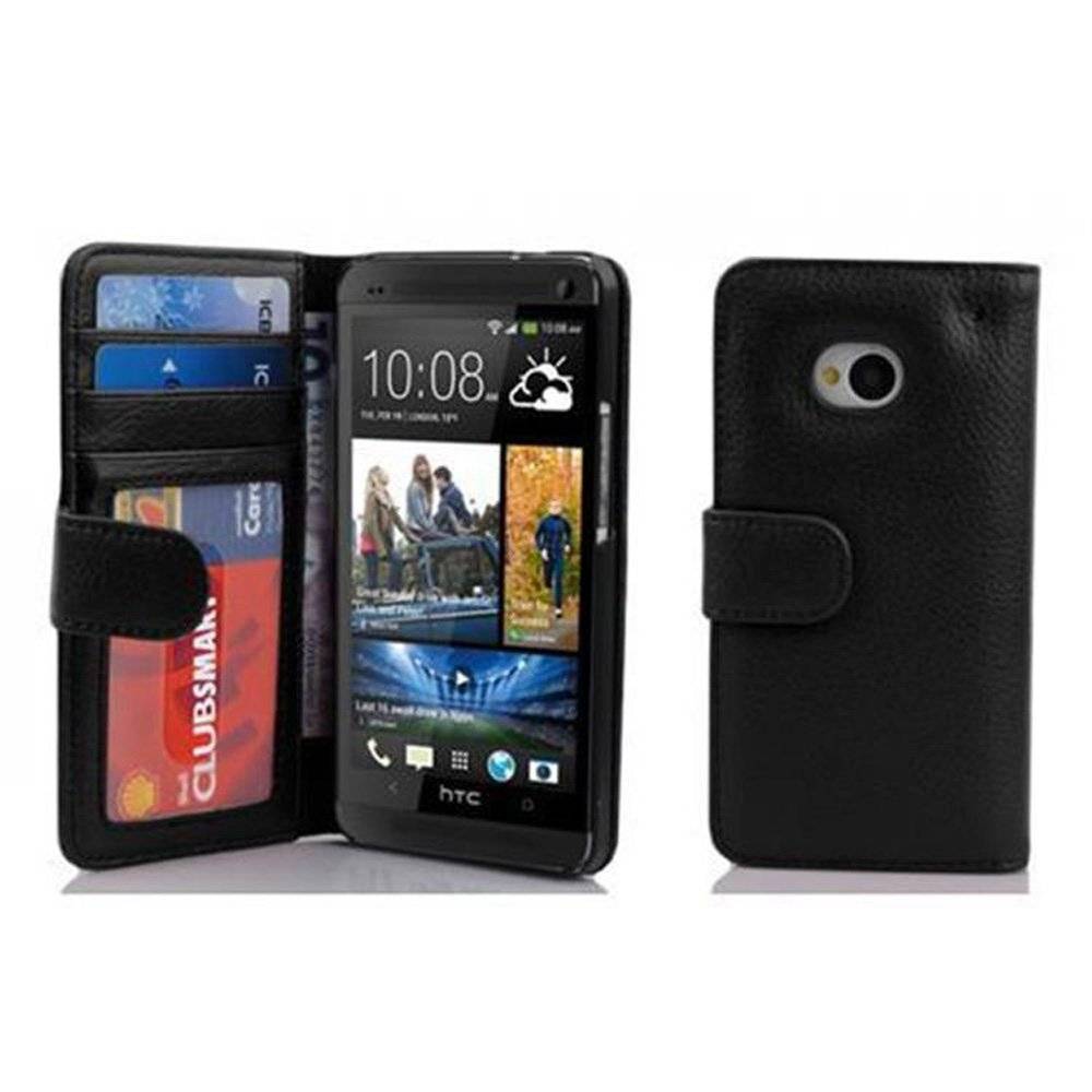 Cadorabo Handy Hülle für HTC ONE M7 (1. Gen.)  Hülle in OXID SCHWARZ , Schutzhülle Tasche case cover mit 3 Kartenfächern Magnetverschluss