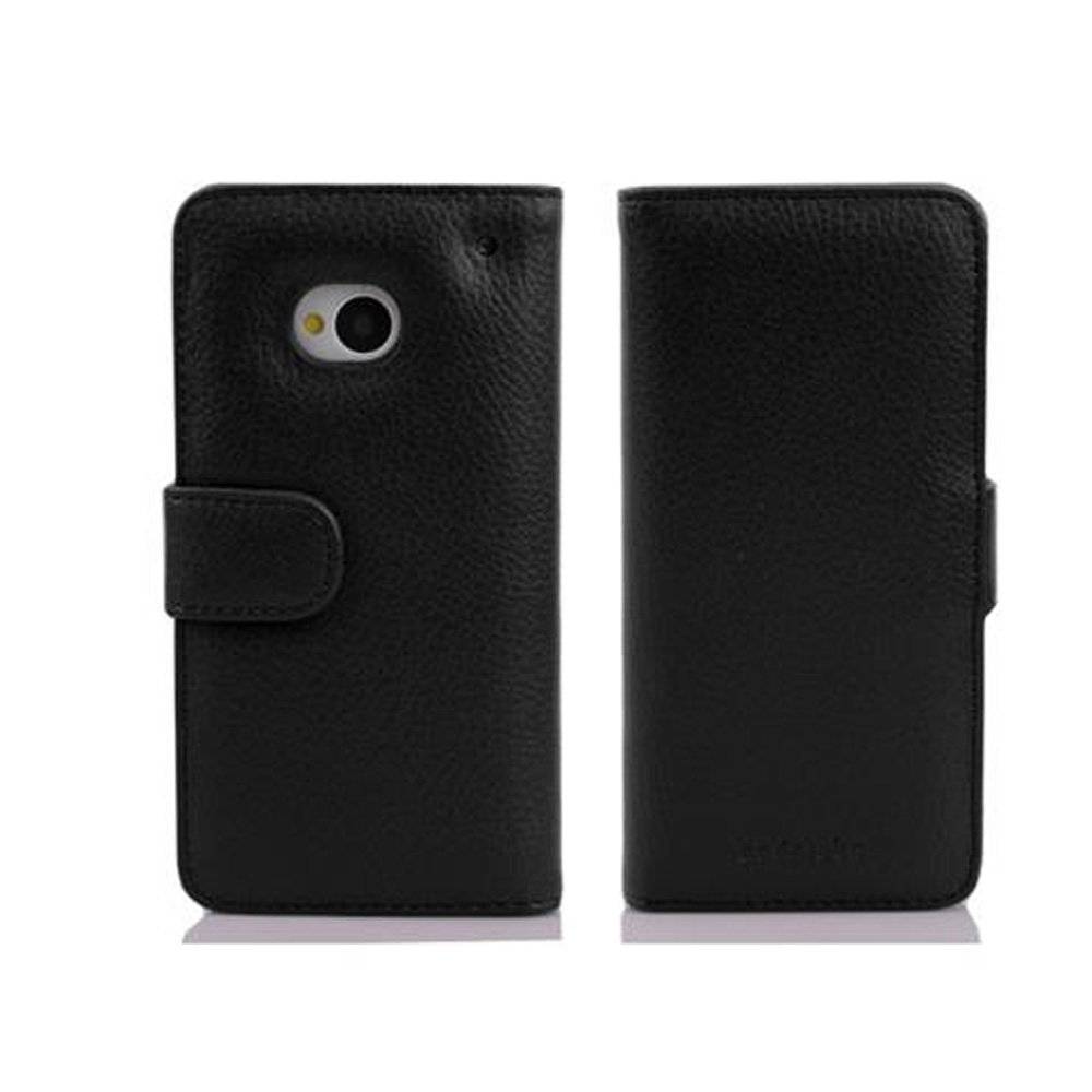 Cadorabo Handy Hülle für HTC ONE M7 (1. Gen.)  Hülle in OXID SCHWARZ , Schutzhülle Tasche case cover mit 3 Kartenfächern Magnetverschluss