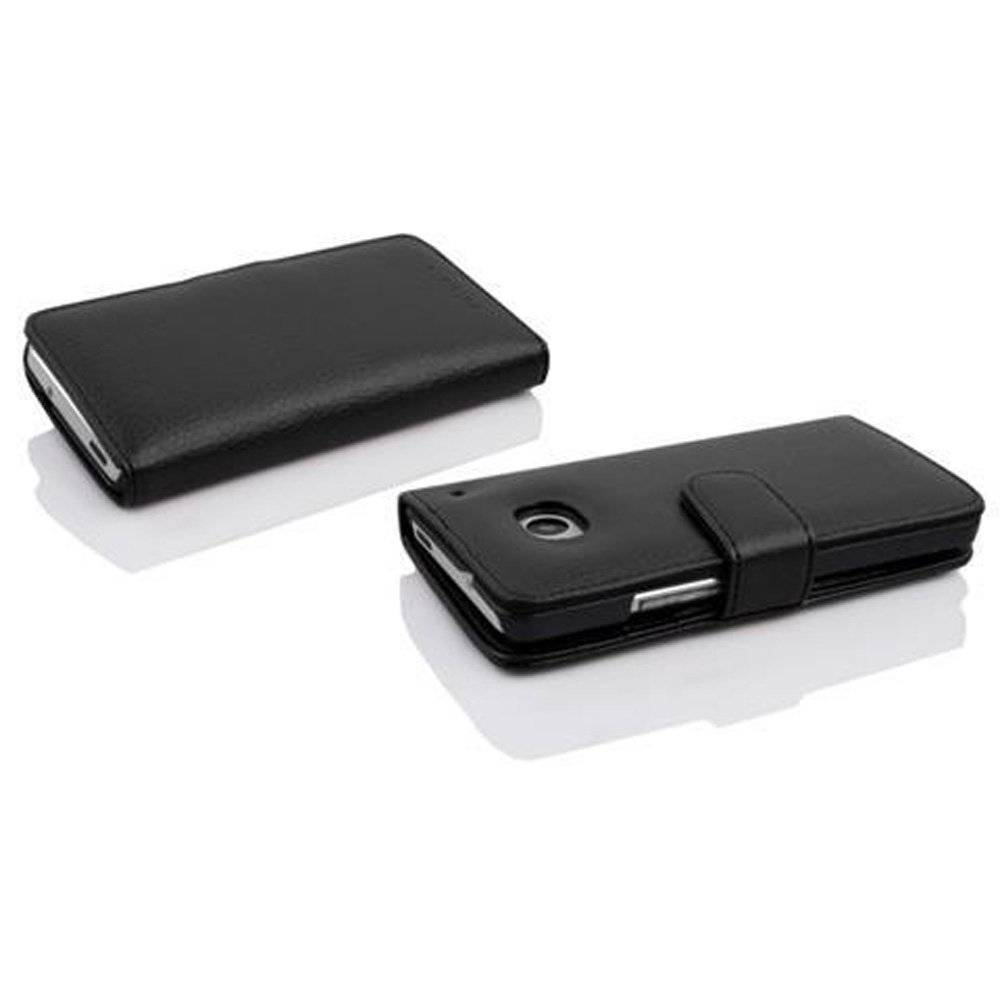 Cadorabo Handy Hülle für HTC ONE M7 (1. Gen.)  Hülle in OXID SCHWARZ , Schutzhülle Tasche case cover mit 3 Kartenfächern Magnetverschluss