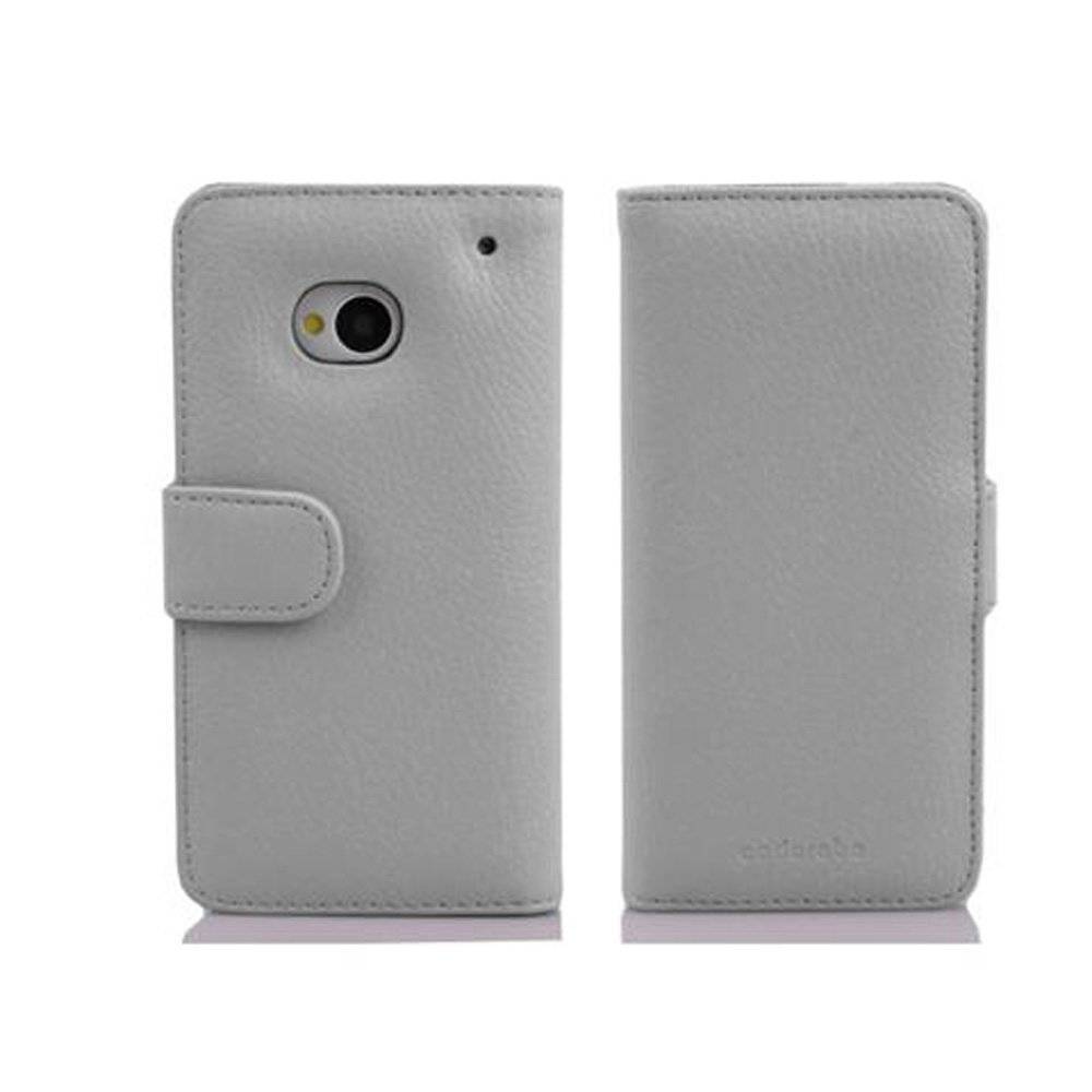 Cadorabo Handy Hülle für HTC ONE M7 (1. Gen.)  Hülle in MAGNESIUM WEIß , Schutzhülle Tasche case cover mit 3 Kartenfächern Magnetverschluss