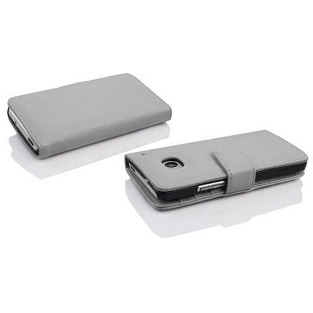 Cadorabo Handy Hülle für HTC ONE M7 (1. Gen.)  Hülle in MAGNESIUM WEIß , Schutzhülle Tasche case cover mit 3 Kartenfächern Magnetverschluss