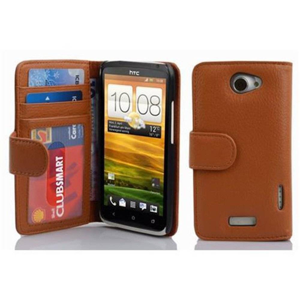Cadorabo Handy Hülle für HTC ONE X / X+ Hülle in COGNAC BRAUN , Schutzhülle Tasche case cover mit 3 Kartenfächern Magnetverschluss