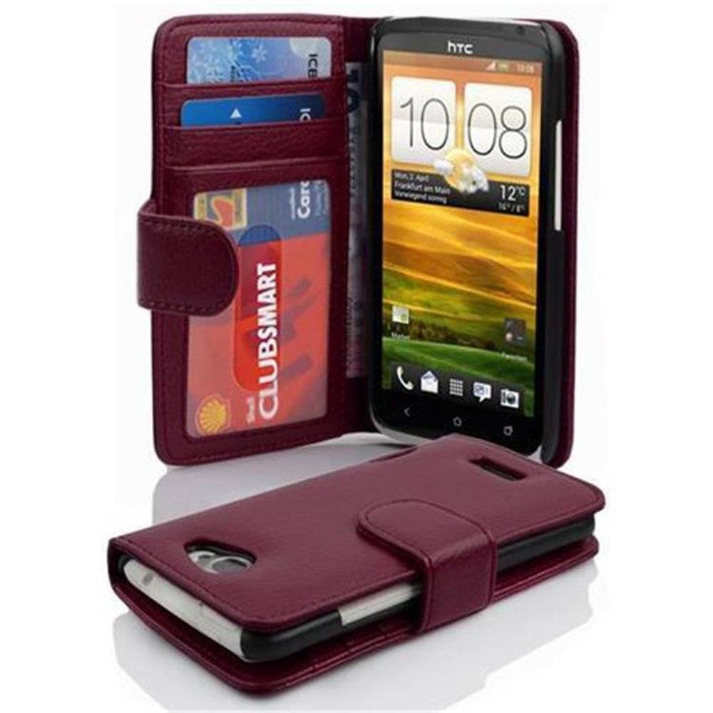 Cadorabo Handy Hülle für HTC ONE X / X+ Hülle in BORDEAUX LILA , Schutzhülle Tasche case cover mit 3 Kartenfächern Magnetverschluss
