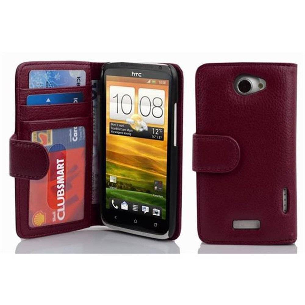 Cadorabo Handy Hülle für HTC ONE X / X+ Hülle in BORDEAUX LILA , Schutzhülle Tasche case cover mit 3 Kartenfächern Magnetverschluss