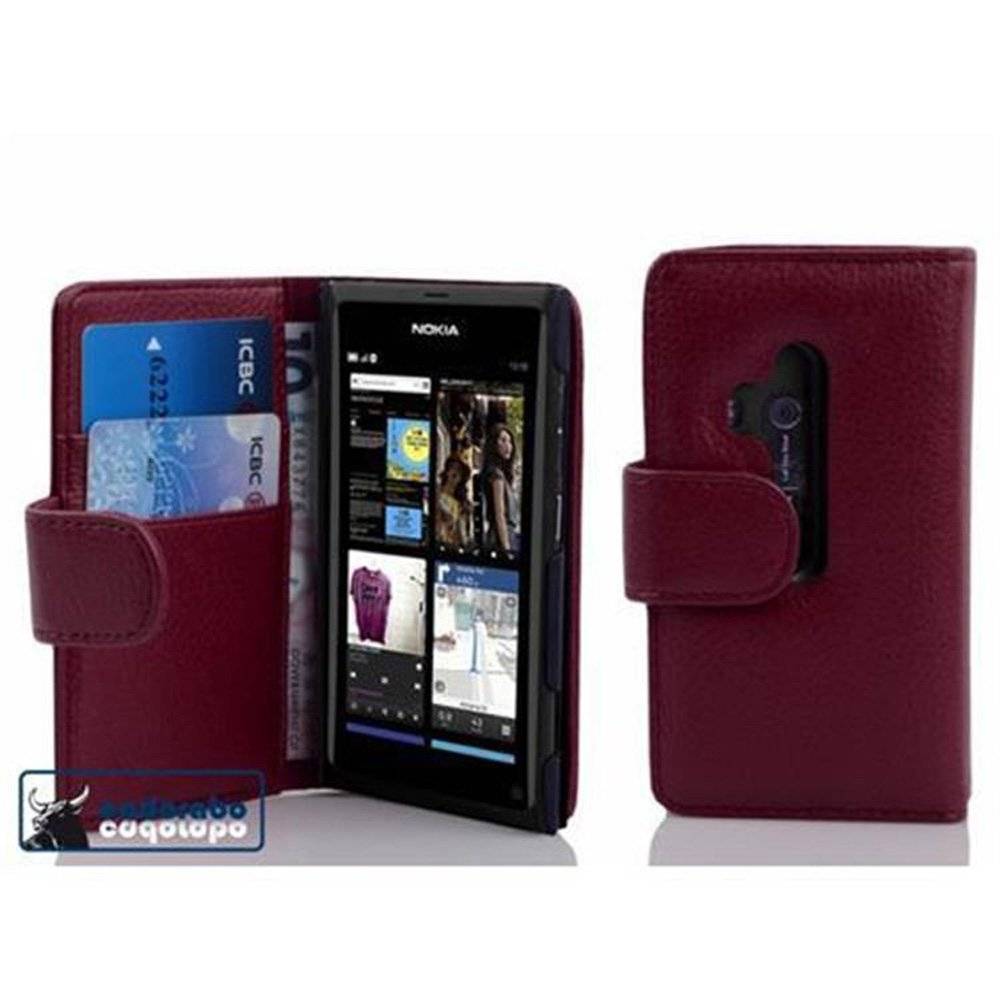 Cadorabo Handy Hülle für Nokia Lumia 800 Hülle in BORDEAUX LILA , Schutzhülle Tasche case cover mit Kartenfach im Struktur Design