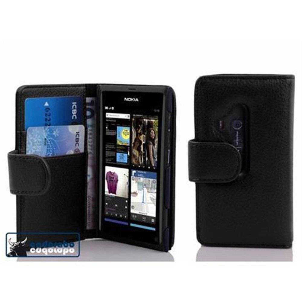 Cadorabo Handy Hülle für Nokia Lumia 800 Hülle in OXID SCHWARZ , Schutzhülle Tasche case cover mit Kartenfach im Struktur Design