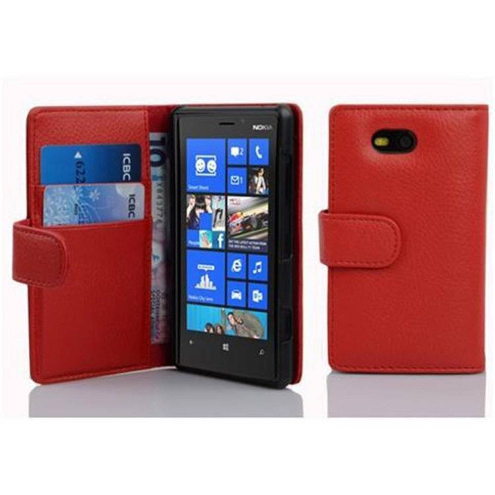 Cadorabo Handy Hülle für Nokia Lumia 820  Hülle in INFERNO ROT , Schutzhülle Tasche case cover mit Kartenfach im Struktur Design