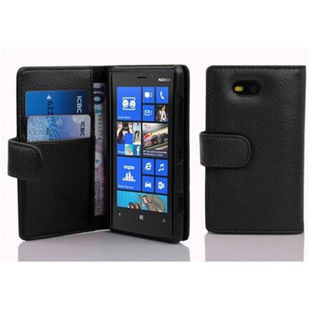 Cadorabo Handy Hülle für Nokia Lumia 820  Hülle in OXID SCHWARZ , Schutzhülle Tasche case cover mit Kartenfach im Struktur Design