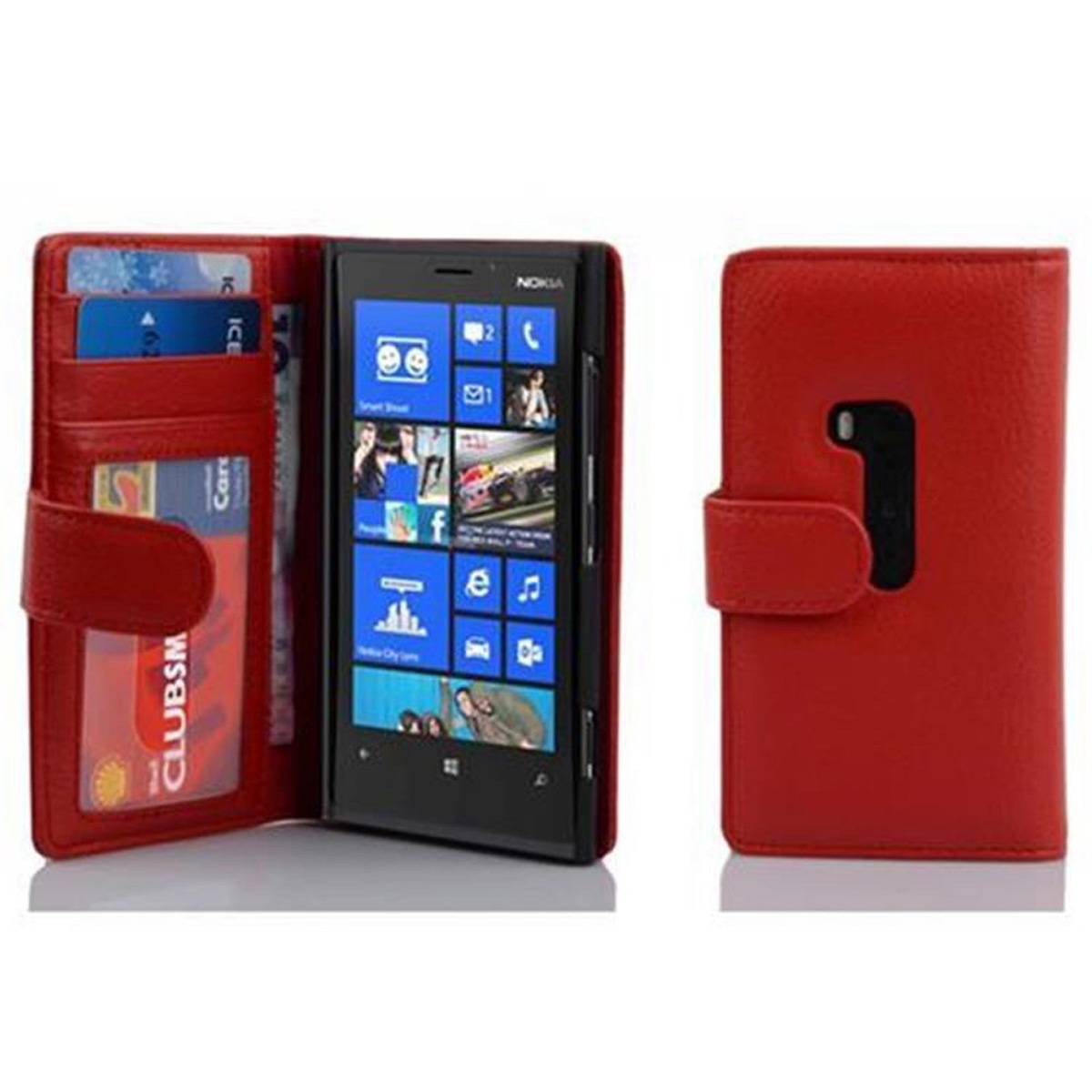 Cadorabo Hülle für Nokia Lumia 920 in Rot Backcover Handy Schutz Hülle Book Case Booklet Kartenfächer