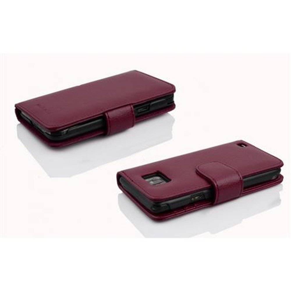Cadorabo Handy Hülle für Samsung Galaxy S2 / S2 PLUS Hülle in BORDEAUX LILA , Schutzhülle Tasche case cover mit 3 Kartenfächern Magnetverschluss