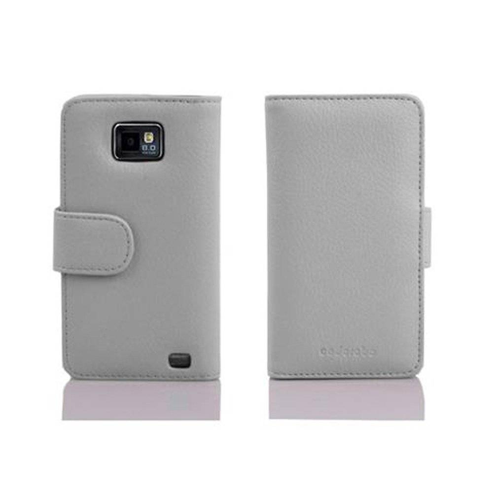 Cadorabo Handy Hülle für Samsung Galaxy S2 / S2 PLUS Hülle in MAGNESIUM WEIß , Schutzhülle Tasche case cover mit 3 Kartenfächern Magnetverschlus