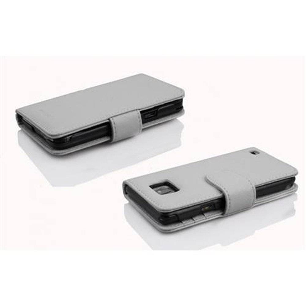 Cadorabo Handy Hülle für Samsung Galaxy S2 / S2 PLUS Hülle in MAGNESIUM WEIß , Schutzhülle Tasche case cover mit 3 Kartenfächern Magnetverschlus