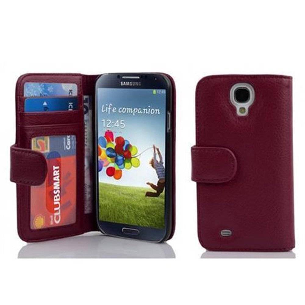 Cadorabo Handy Hülle für Samsung Galaxy S4 Hülle in BORDEAUX LILA , Schutzhülle Tasche case cover mit 3 Kartenfächern Magnetverschluss