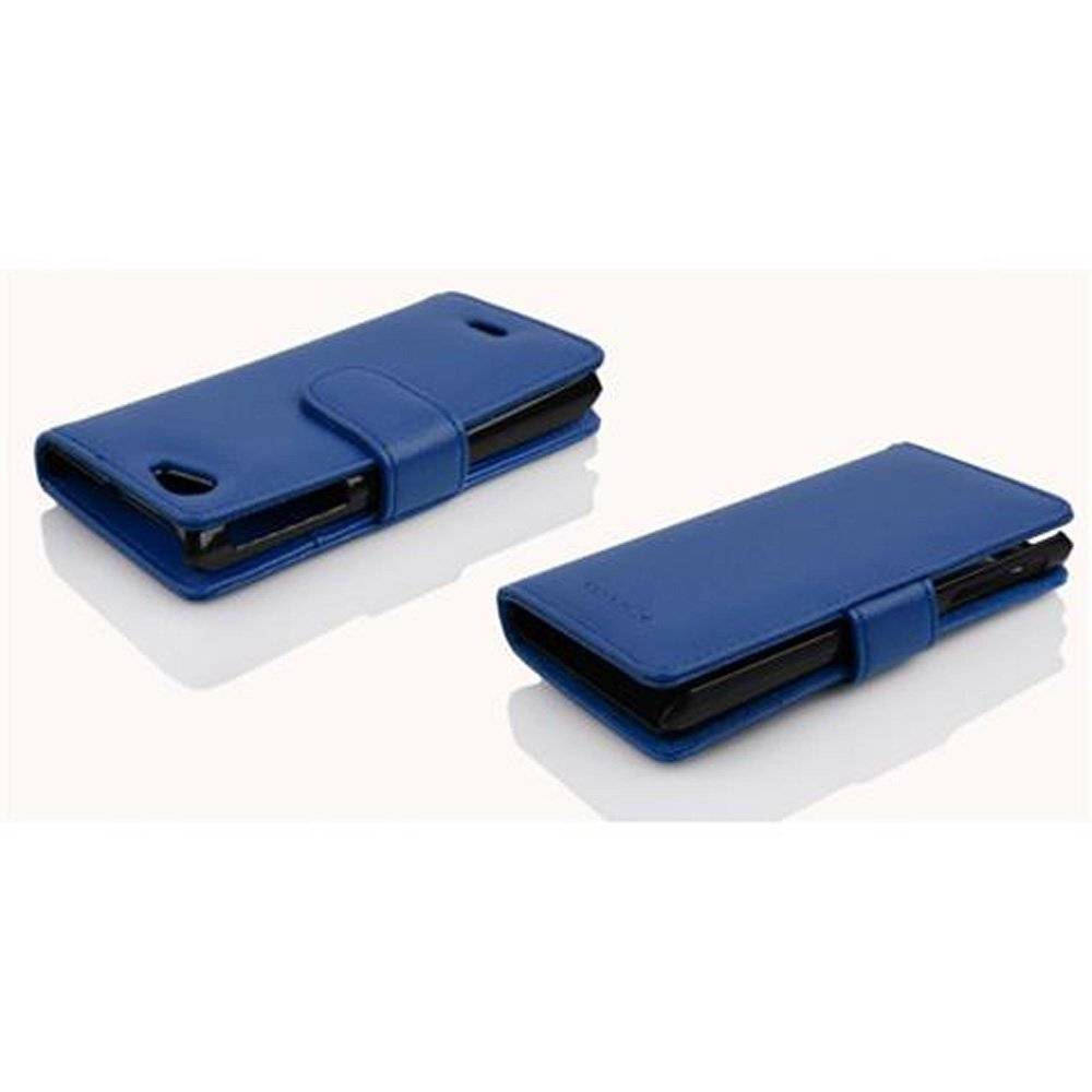 Cadorabo Handy Hülle für Sony Xperia J Hülle in KÖNIGS BLAU , Schutzhülle Tasche case cover mit Kartenfach im Struktur Design