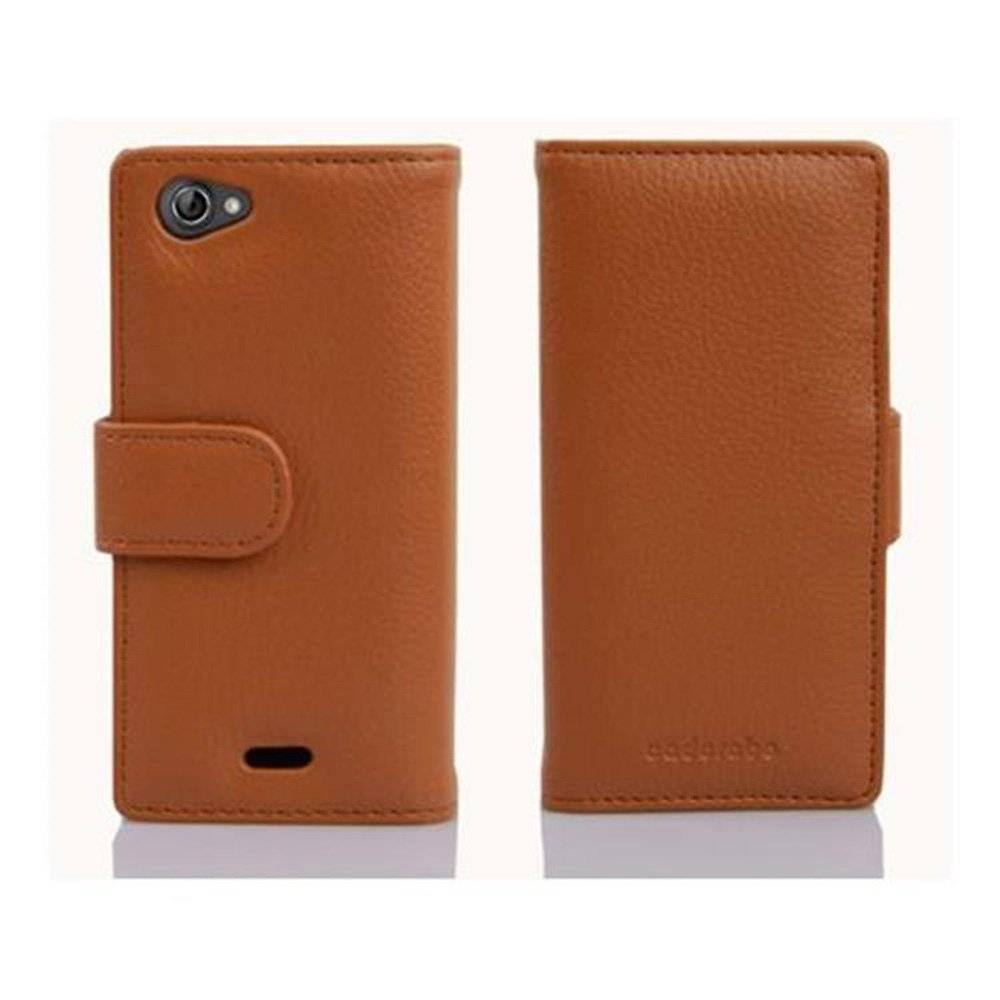 Cadorabo Handy Hülle für Sony Xperia J Hülle in COGNAC BRAUN , Schutzhülle Tasche case cover mit Kartenfach im Struktur Design