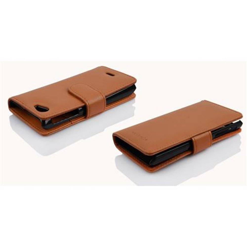 Cadorabo Handy Hülle für Sony Xperia J Hülle in COGNAC BRAUN , Schutzhülle Tasche case cover mit Kartenfach im Struktur Design