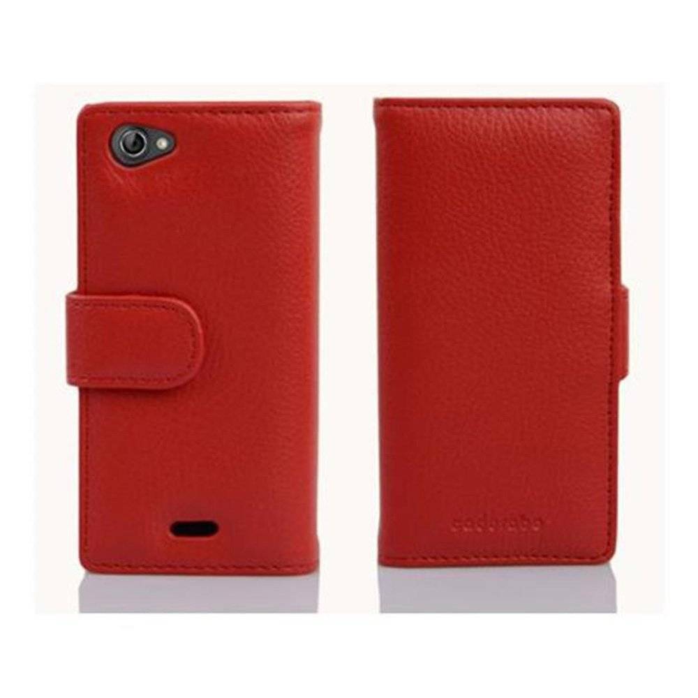 Cadorabo Handy Hülle für Sony Xperia J Hülle in INFERNO ROT , Schutzhülle Tasche case cover mit Kartenfach im Struktur Design